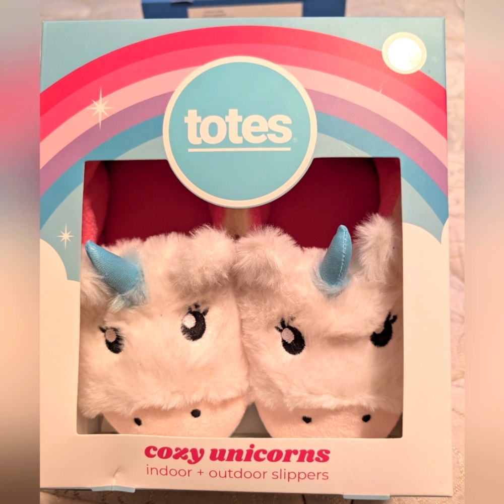Totes cozy unicorns indoor+outdoor slippers M 13-1 New in box